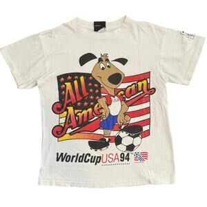 Vintage 90s World Cup 1994 USA Mascot Striker Soccer Single Stitch Shirt XS